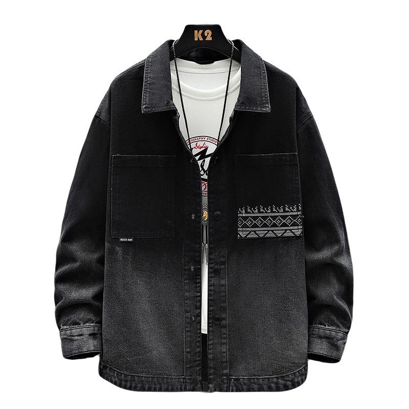 Ретро-стираная весна и осень Новое пальто Старая мужская джинсовая куртка Свободная трендовая универсальная рубашка Топ куртка