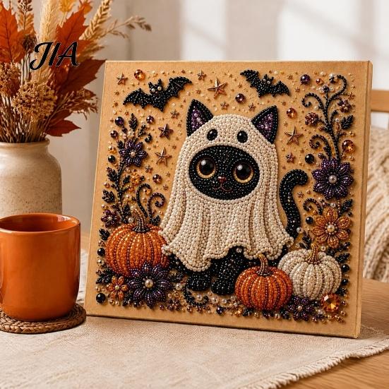 Home Decoration Projects Ghost Faux Pearl Art Kit, Halloween Painting DIY Cute Unique Artistic Bead Work Absurd Skeleton 3D Craft Kit for Adults,