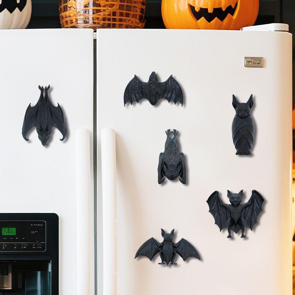 4/6PCS Bat Spider Bat Refrigerator Sticker Black Spider Magnetic Decals Haunted House
