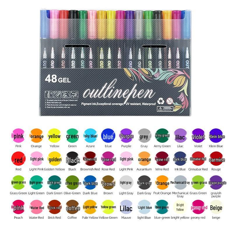 48-Color Double-Line Pen Set: Dreamy Glitter, Metallic, & Fluorescent Markers