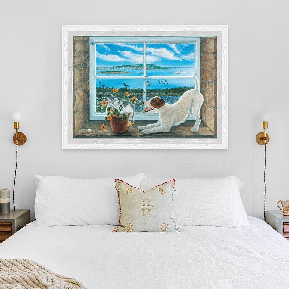 5D DIY алмазная живопись милый кот Алмазная вышивка оконный пейзаж вышивка крестом полная квадратная круглая дрель ремесла домашний декор подарок