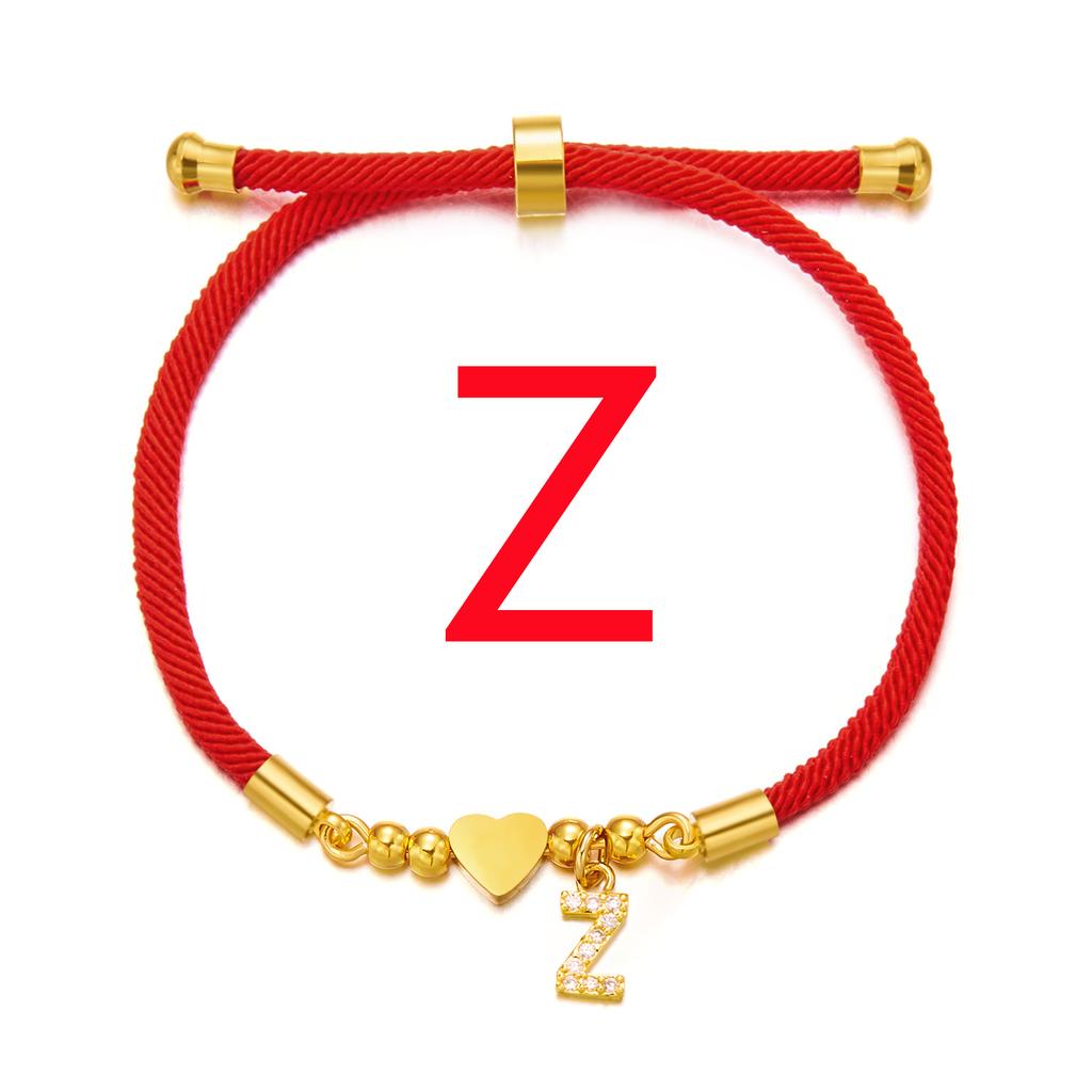 Женский браслет из нержавеющей стали с 26 буквами, AZ, алфавит, сердце, регулируемый плетеный браслет Lucky Red Rope, ювелирное изделие, подарок