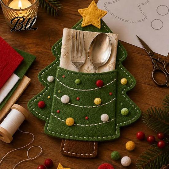 Table Setting Organizer Christmas Felt Cutlery Holder DIY Kit, Holiday Flatware Pouch Craft Snowman Party Decor Set, Handmade Utensil Sleeve
