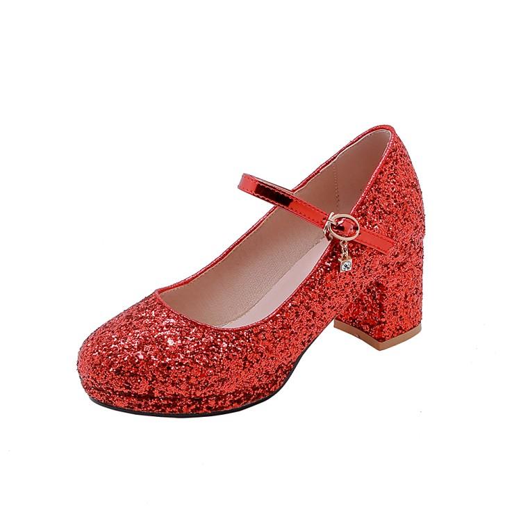 Women Glitter Golden Pumps Chunky Block Heels Platform Mary Jane Sequined Silver Shoes Woman Wedding Party 43