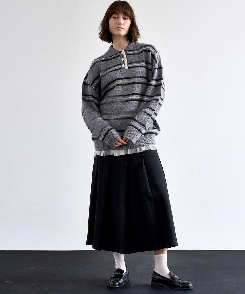 MITTE Wool Stripe Collor Knit_Gray Stripe