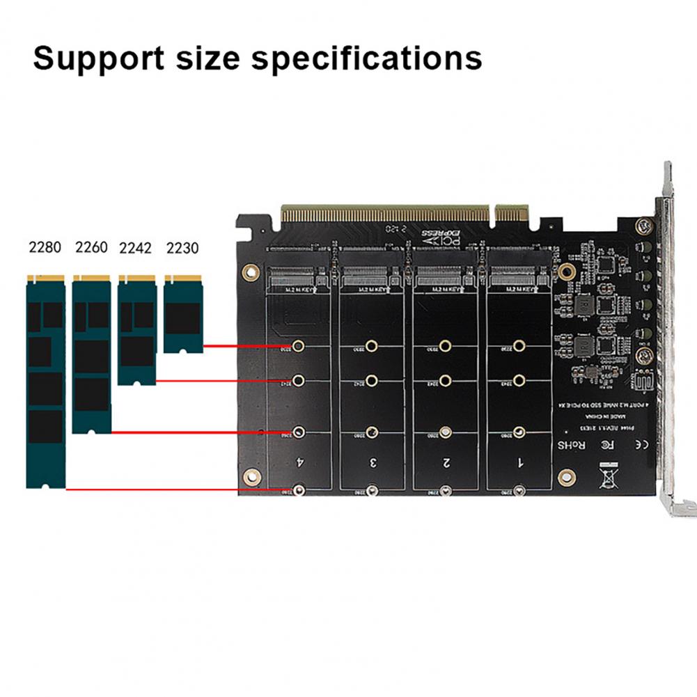 Карта адаптера NVME M.2 MKEY SSD to PCIE X16 Raid-Card 4 Port SSD Array Card для материнской платы PCIe x16 Controller Card расширения