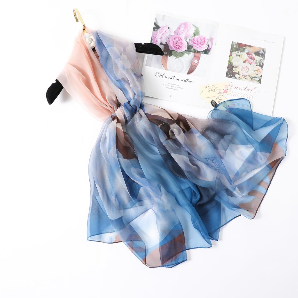 Мода 2025 Шелковый шарф Женский фуляр Тонкие столы Пляжное путешествие Типпет Цветочный Длинная вуаль Шаль Роскошные шарфы Мягкие Премиум Парео