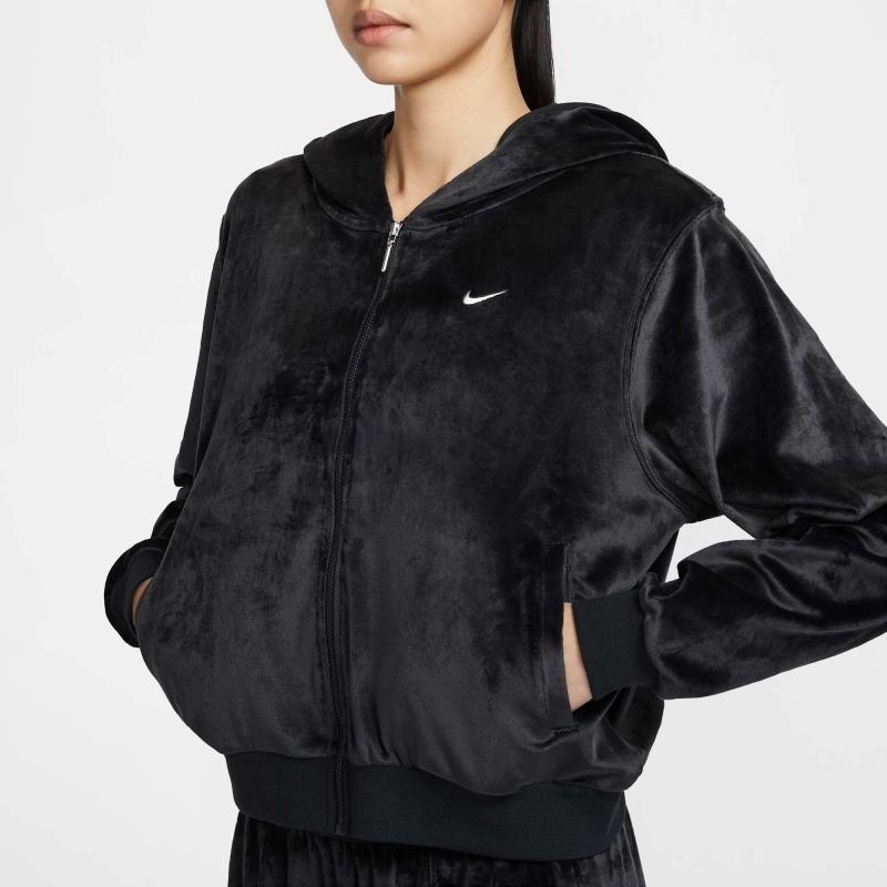 Nike Спортивная женская велюровая куртка с капюшоном на молнии Черная HJ0958-010