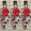 1pc Artifical Christmas Teardrop Swag for Front Door, Christmas Garlands with Christmas Ball Red Berry Pine Cone Rustic Garland for Xmas Home Decor