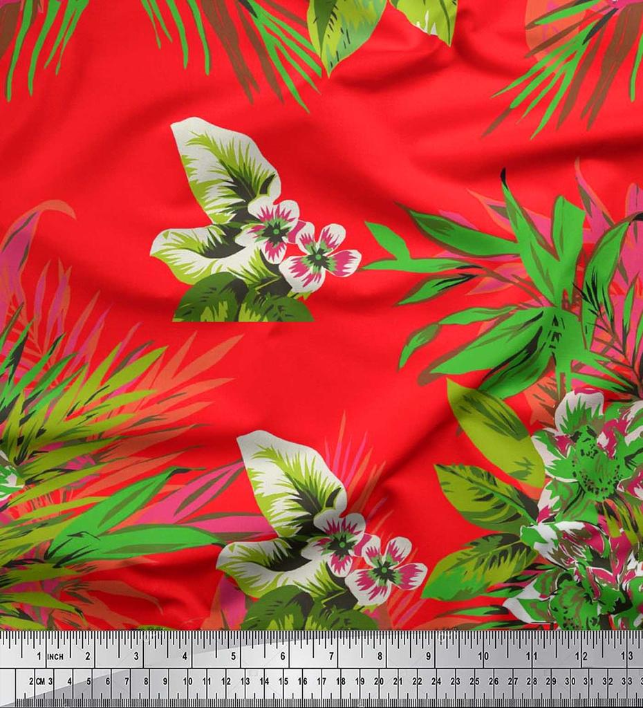 Soimoi Хлопчатобумажный батист с листьями и цветочным принтом лилии, метр швейной ткани, 42 дюйма