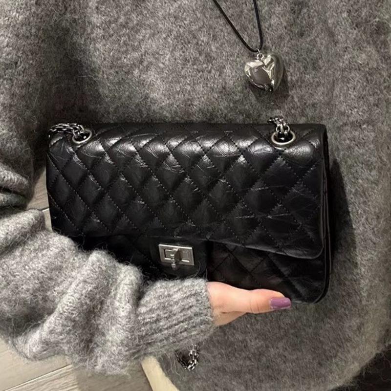 Женская кожаная сумка с ромбовидной цепочкой, персонализированным узором «взрыв», из коровьей кожи первого слоя, высококлассная, для通勤, на плечо, мессенджер