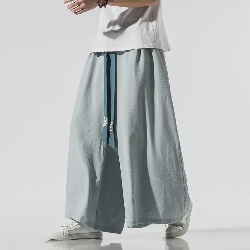 Men's Retro Hanfu-Style Linen-Cotton Zen Monk Pants Skirt