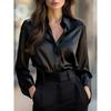 Women S Long Sleeve V Neck Button Down Solid Color Elegant Blouse