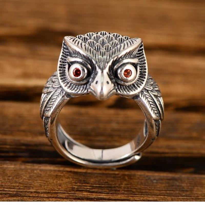 Retro Owl Adjustable Silver Ring - Unisex, Cute Animal Design