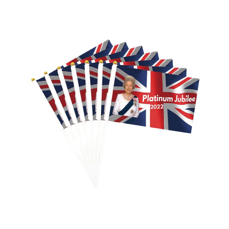 10pcs Queen Elizabeth II Platinums Jubilee Flags On Stick Queen Enthronement Union Jack Hand Held