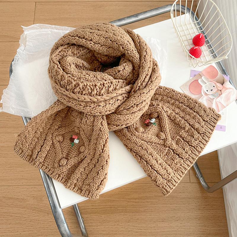 Autumn and winter red knitted scarf women's Christmas gift thickened warm and cold scarf Japanese niche fashion versatile