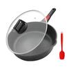 RANXINGST Frying with Teflon Deep IH Removable Includes PFOA PFOS Oven Dishwasher Silicone Spoon Black Pan, 24cm, Lid, Non-Stick Coated, 1-3 Persons,