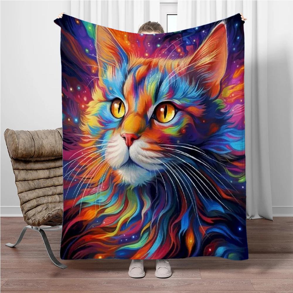 8 Size Colorful Cat Flannel Throw Blanket,Soft Throw Blanket for Home Bedroom Bed Sofa Picnic Travel Office Cover Child Gift