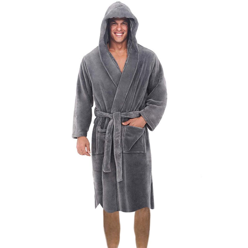 Men's Winter Plush Lengthened Shawl Bathrobe Home Clothes Long Sleeved Robe Coat