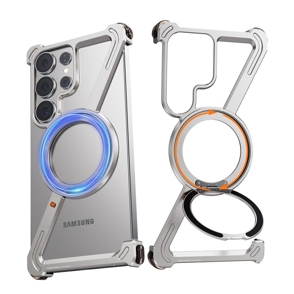 Минималистичный чехол для телефона Eary Z-образной формы для Samsung Galaxy S25 Ultra S24 Ultra с магнитной подставкой, вращающейся на 360°, противоударный тонкий чехол