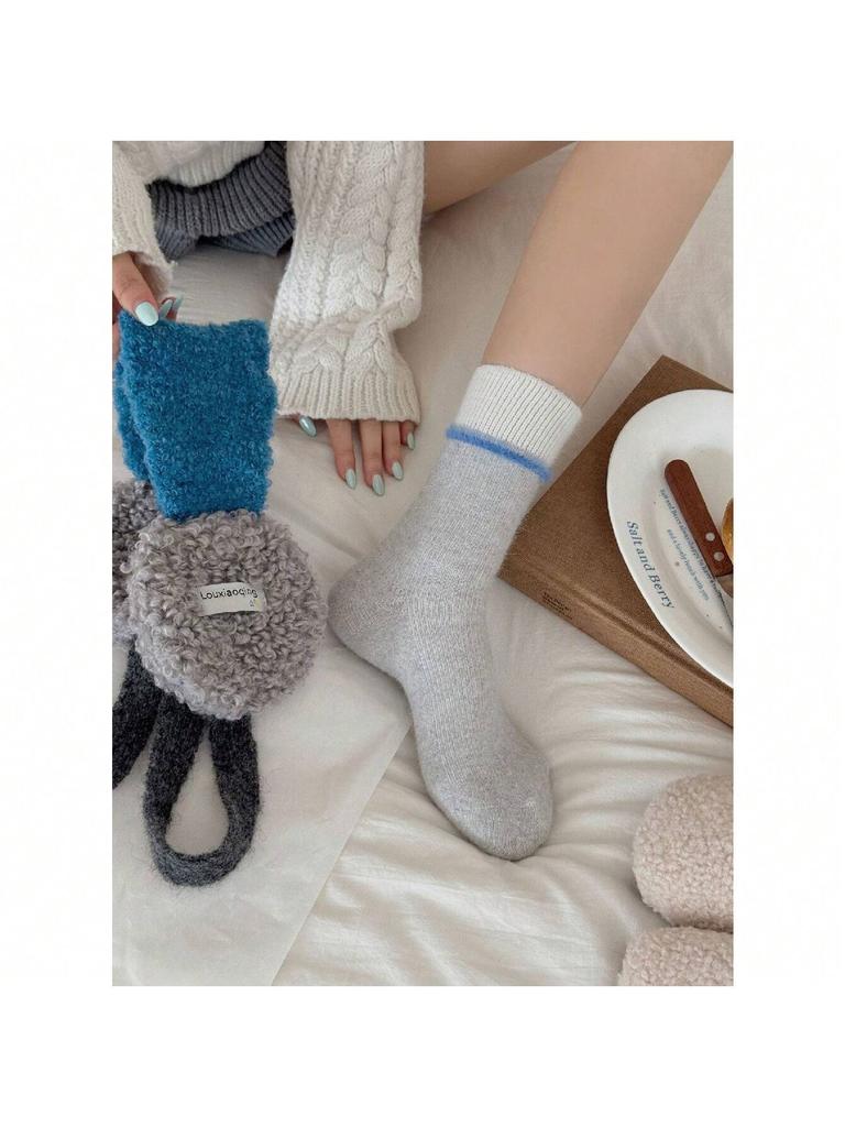Autumn Winter Thick Warm Cute Socks Korean Wool Stripe Designer Socks Middle Tube Kawaii Casual Harajuku Women Socks