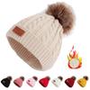Fashion Cute Fur Pom Bobble Hemming Hat Baby Cap Knitted Hat Toddler Beanie