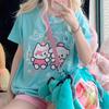 Harajuku Shirinli Kavaii Qisqa Yengli Futbolkalar Yozgi Yangi O-bo'yin Barcha Narsaga Mos Toplar Ayollar Y2k E-Qiz O'rta Uzunlikdagi Keng Futbolka