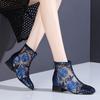Low Heel Wrapped Toe Sandals Female Thick Heel Mesh Flat Bottom Mesh Boots Embroidered Ethnic Sandals Spring and Summer