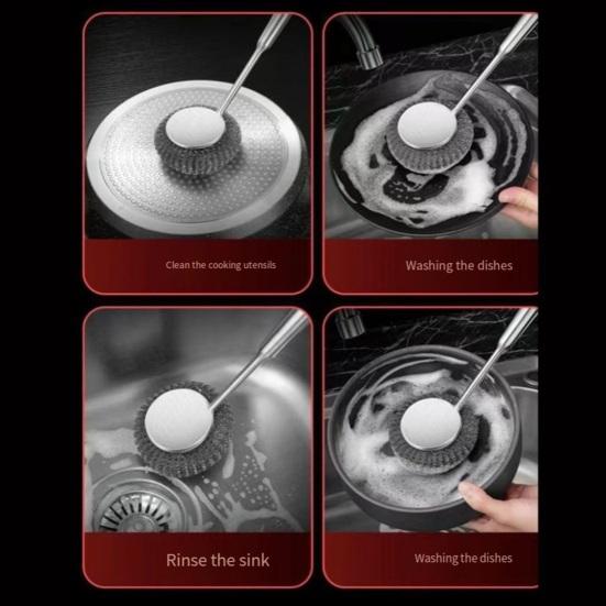 Long Lasting Scrub Brush Stainless Steel Pot Cleaning Brush, with Ergonomic Handle, Heavy Tool Duty Kitchen Scrubbing for Pans Grill Dishes Sturdy