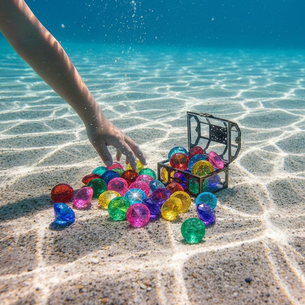 Diving Toys For Kids, Diving Gem Pool Toy, Seek Treasure Chest Water Dive Game With 10Pc Sinking Gems