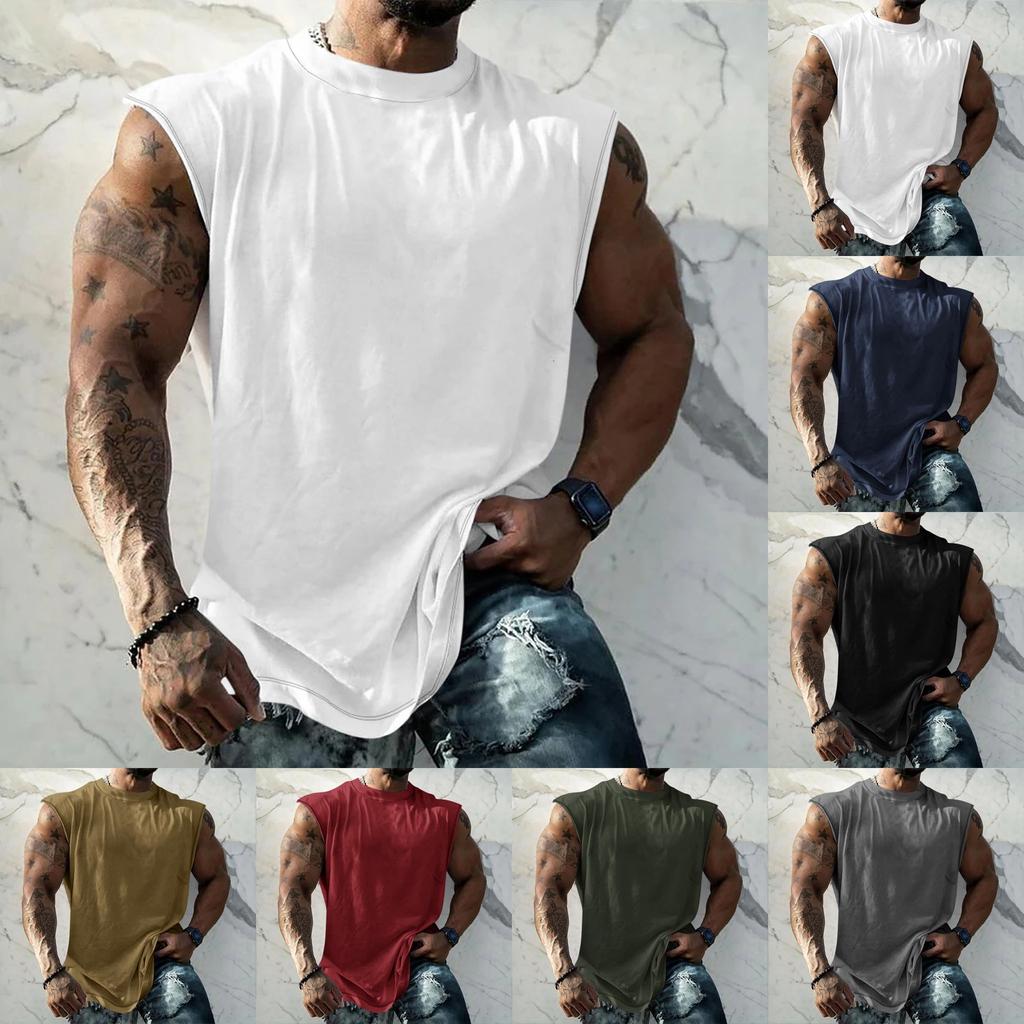 Летний мужской однотонный поглощающий пот дышащий жилет без рукавов с принтом и расширяющимся плечом