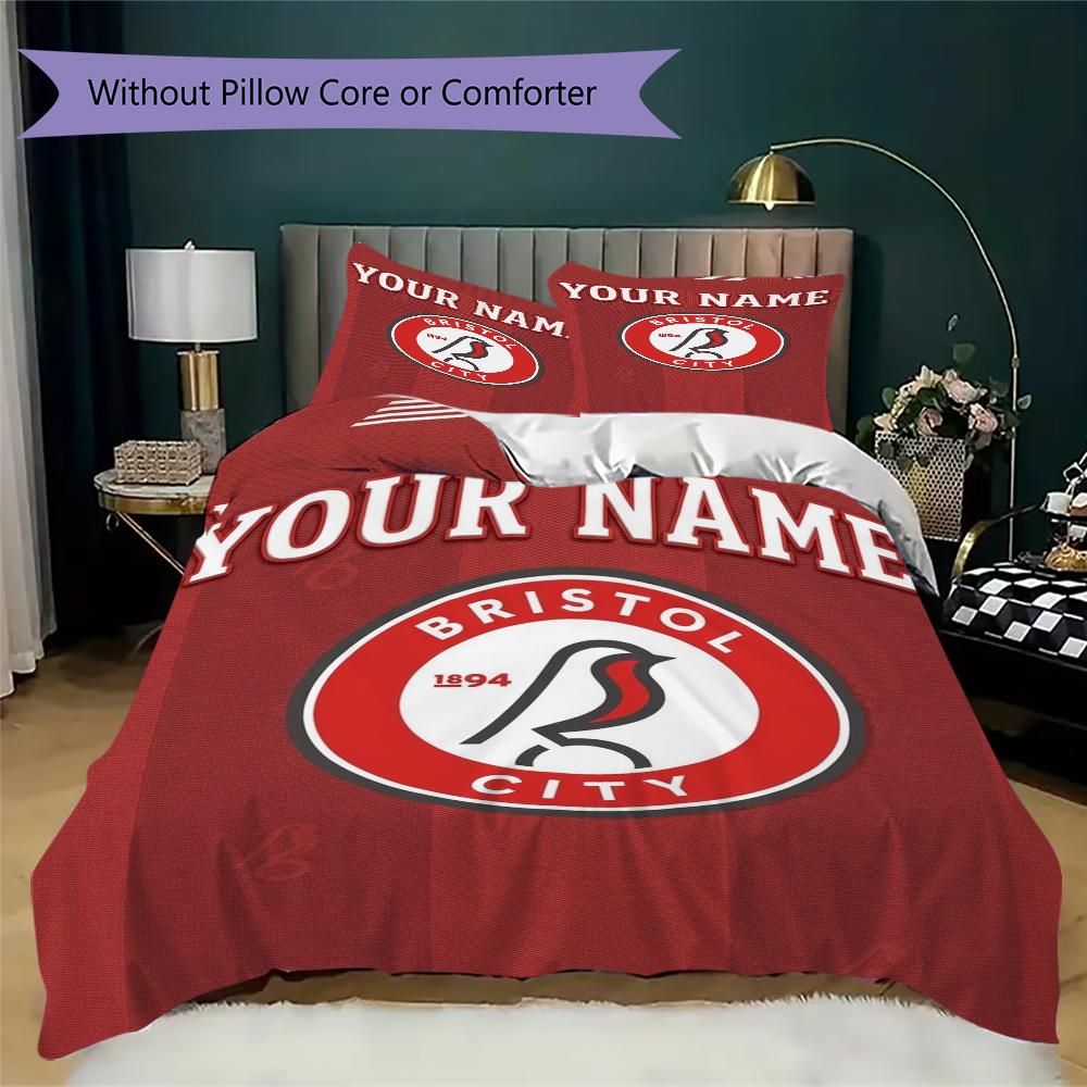 Custom Name Bristol City FC Pattern Bedding uilt Set uilt Cover Pillowcase Home Decoration Birthday Gift (1*duvet cover+2*pillowcase without core)