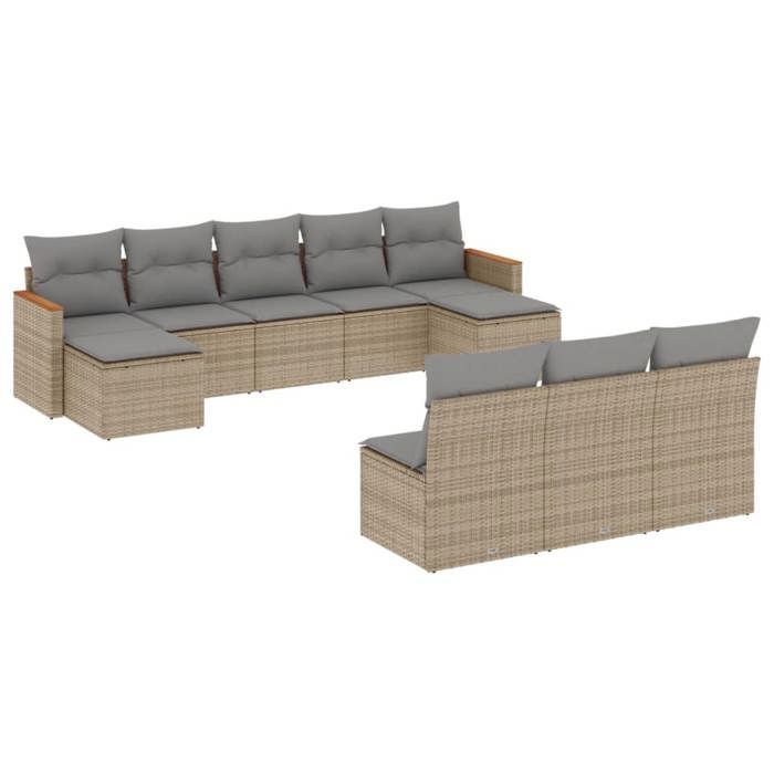 VidaXL Salon de Jardin avec Coussins 10 pcs, Canapés de Terrasse, Ensemble de Meubles de Patio, Mobilier d'Extérieur, Beige 3258790