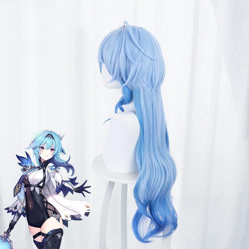 Парик для косплея Ganyu для моделирования, игра Genshin Impact, Gan Yu, градиент, синие, термостойкие синтетические волосы, парики + шапочка для волос + рога