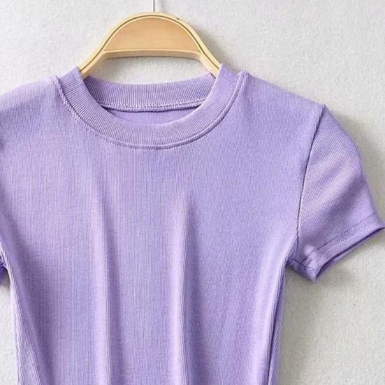 Женский летний укороченный топ с круглым вырезом и коротким рукавом, облегающий эластичный однотонный повседневный мягкий дышащий женский топ с открытой талией