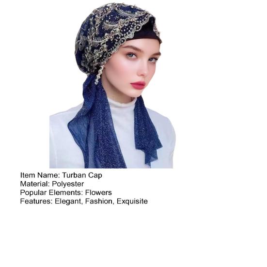 Lace Stretch Turban Hat for Women Pre-Tied Head Scarf Wrap Slip-on Chemo Hat Soft Skull Cap for Hair Loss