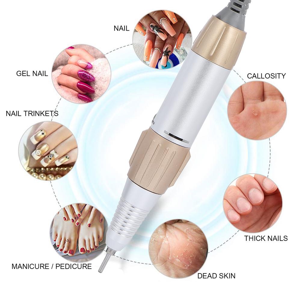 Электрическая дрель для ногтей Ручка для дрели с низким уровнем шума и низким нагревом Аксессуар для дрели для ногтей Золотой