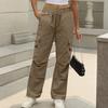 Women's Fashion Solid Color High Waist Drawstring Loose Multi Pocket Strap Casual Pants
