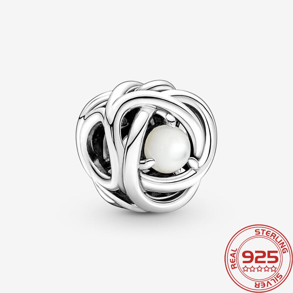 New S925 Silver Charm May Green Birthstone Eternity Circle Charm Fit Fashion 3mm Bracelet DIY Girl Necklace Pendant Gift