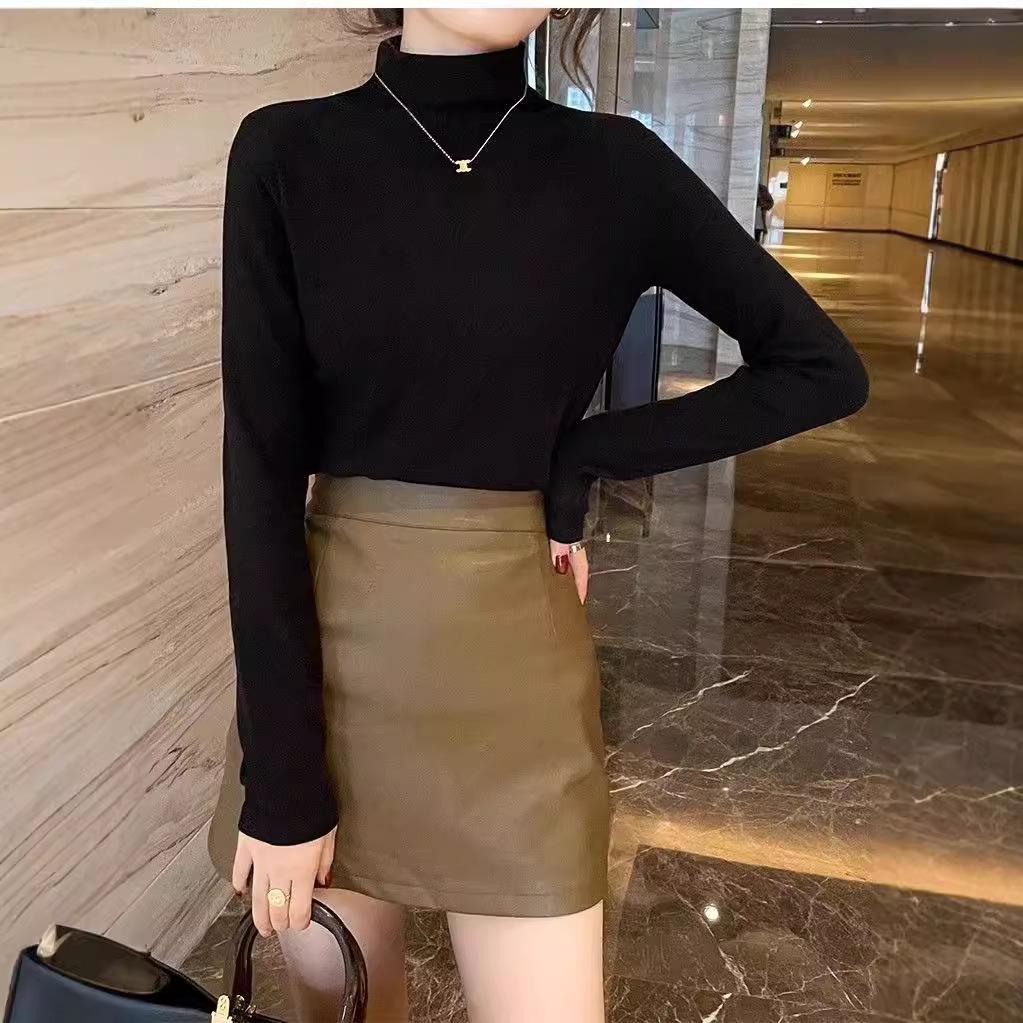 Женский топ из плотного бархата с полувысоким воротником и длинными рукавами, осень/зима 2024 г.