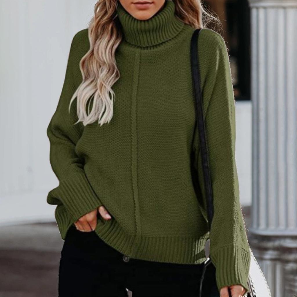 МОДА Женская осенне-зимняя свободная однотонная трикотажная водолазка с длинными рукавами и вязанным свитером