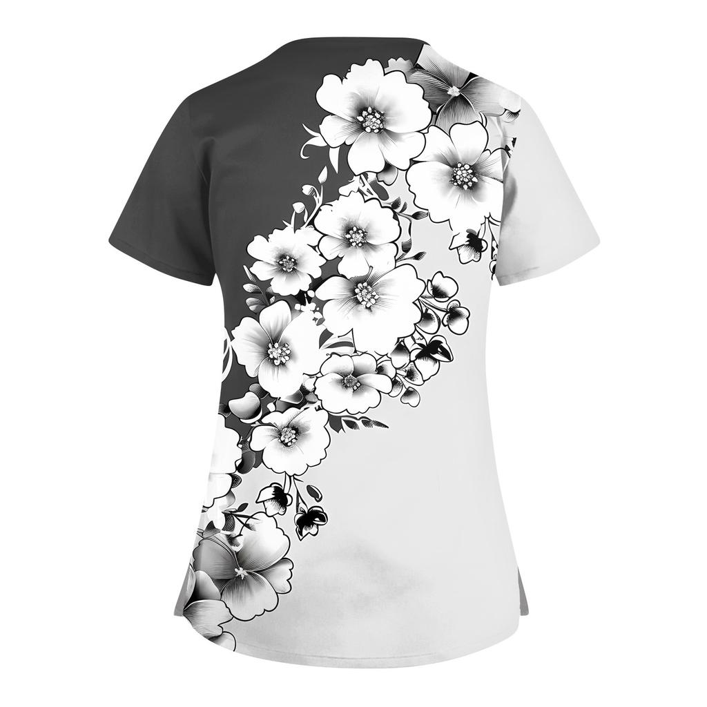 Женский топ с коротким рукавом и V-образным вырезом, принтом и карманом Dry-nurse