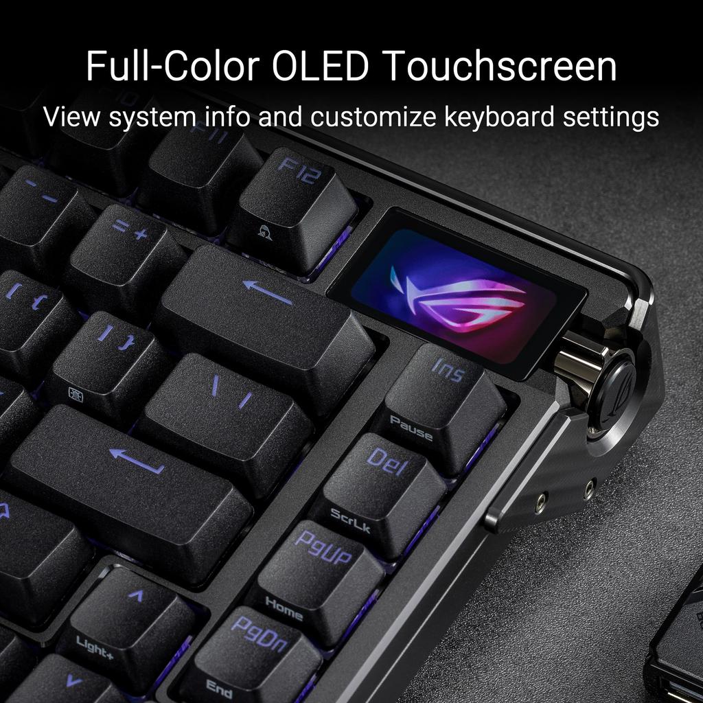 ASUS ROG Azoth Extreme Gaming Keyboard, 75% Layout, Hot-Swap Support, 3-Layer Silencing Design, OLED Touchscreen + 3-Way Knob, Aluminum Alloy Case