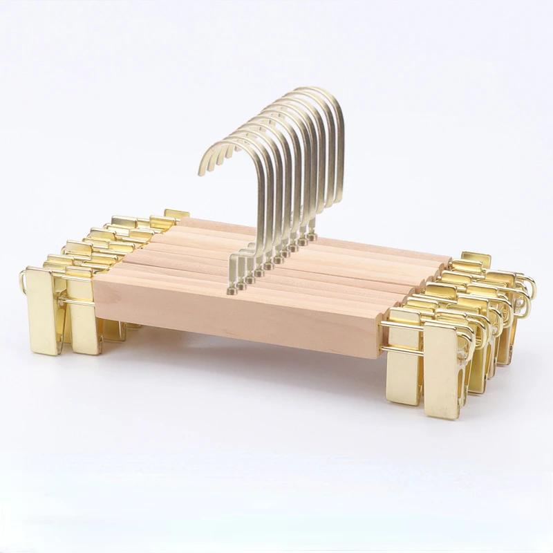 10 шт. Качественная деревянная вешалка для брюк Вешалки для магазина одежды Металлический противоскользящий зажим для взрослой одежды Брюк Костюма Полка для хранения в шкафу