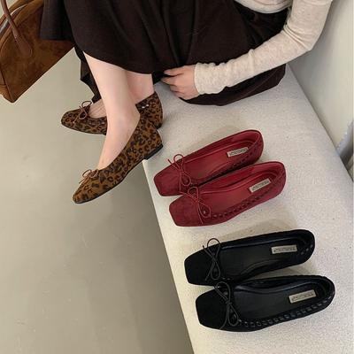 Внутренние французские туфли-лодочки с круглым носком, леопардовым принтом, фея, одинарные, женские, весна 2025, юбка, танкетка, бант, нишевые вечерние туфли
