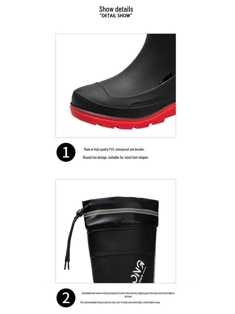 Stylish Men's Non-Slip Waterproof High-Top Rain Boots with Drawstring - Long Tube Fishing Wear-Resistant