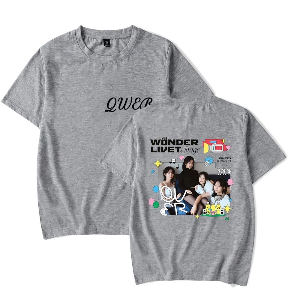 Kpop QWER WONDERLIVET Футболка для живых выступлений Унисекс Женская Уличная футболка Рубашка с коротким рукавом