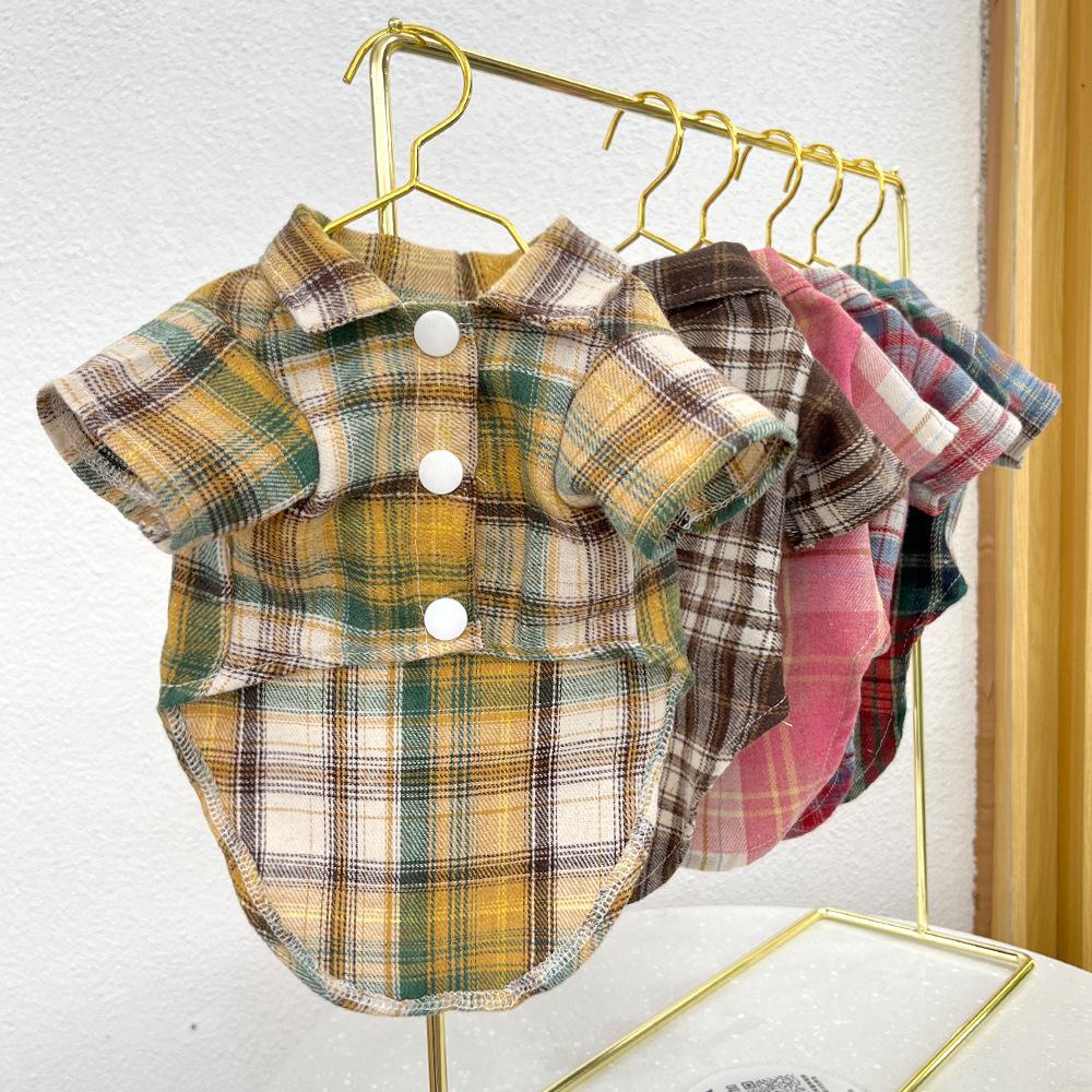 Клетчатая рубашка для домашних собак, летняя одежда для собак с отверстиями для поводка, пальто для домашних животных, куртка для щенков для маленьких, средних и больших собак весом до 50 кг.