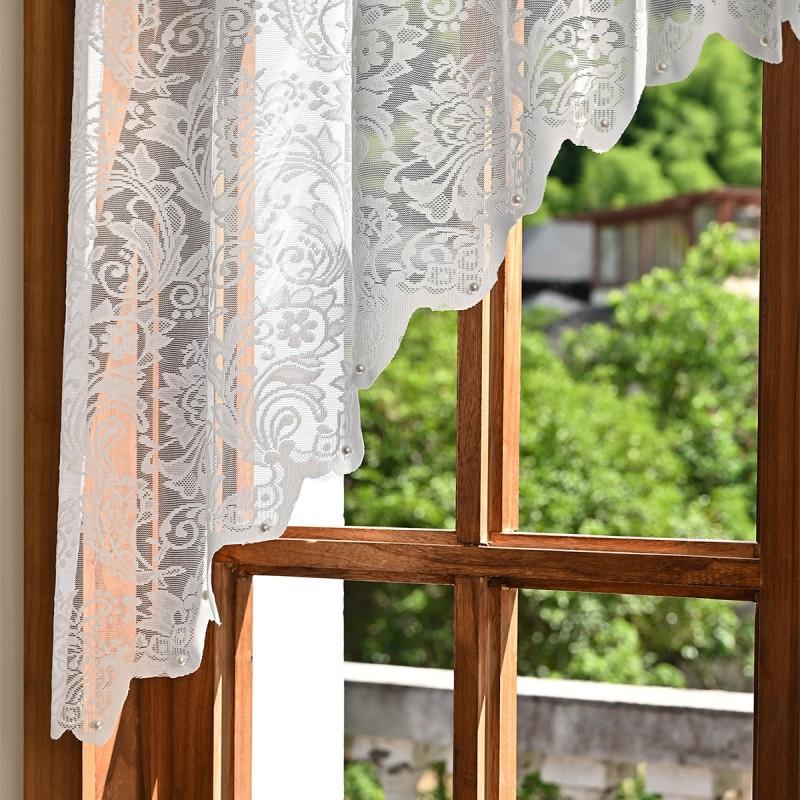 White Lace Semi Sheer Curtain Blackout Window Kitchen Living Room Study 160x100cm Modern Style