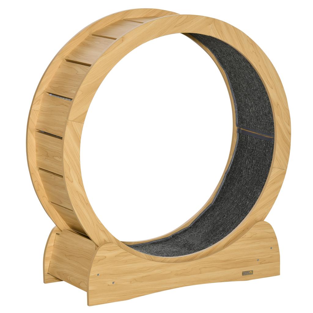 30" Wooden Cat Running Wheel with Brake, Natural Wood Finish